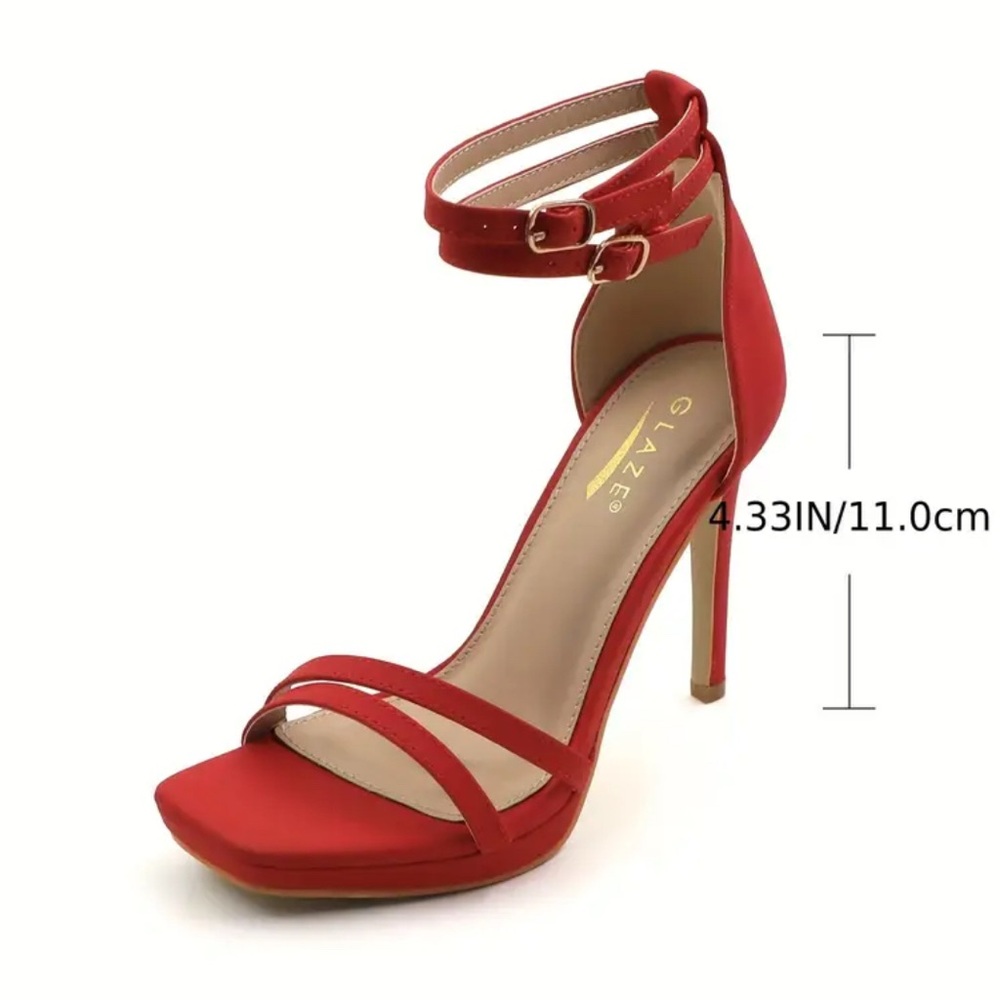 Vibrant Red High Heel Stilettos with Ankle Strap - Picture 10 of 10